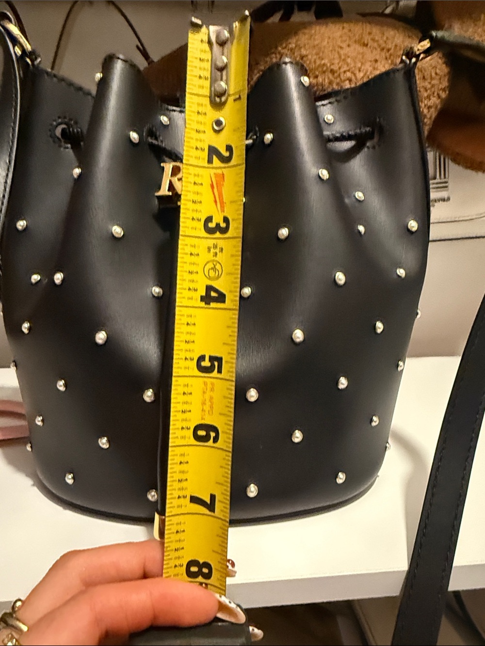 Ralph Lauren Black Pearl-Stud Drawstring Bucket Bag - Picture 7 of 10